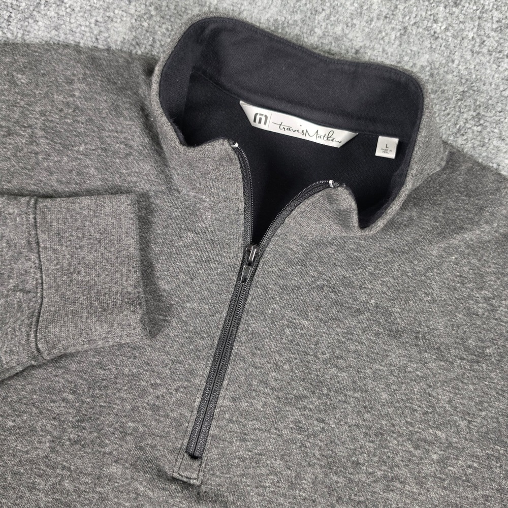TravisMathew Quarter Zip Pullover Mens L Gray Pima Cotton Heathered Golf Sweater